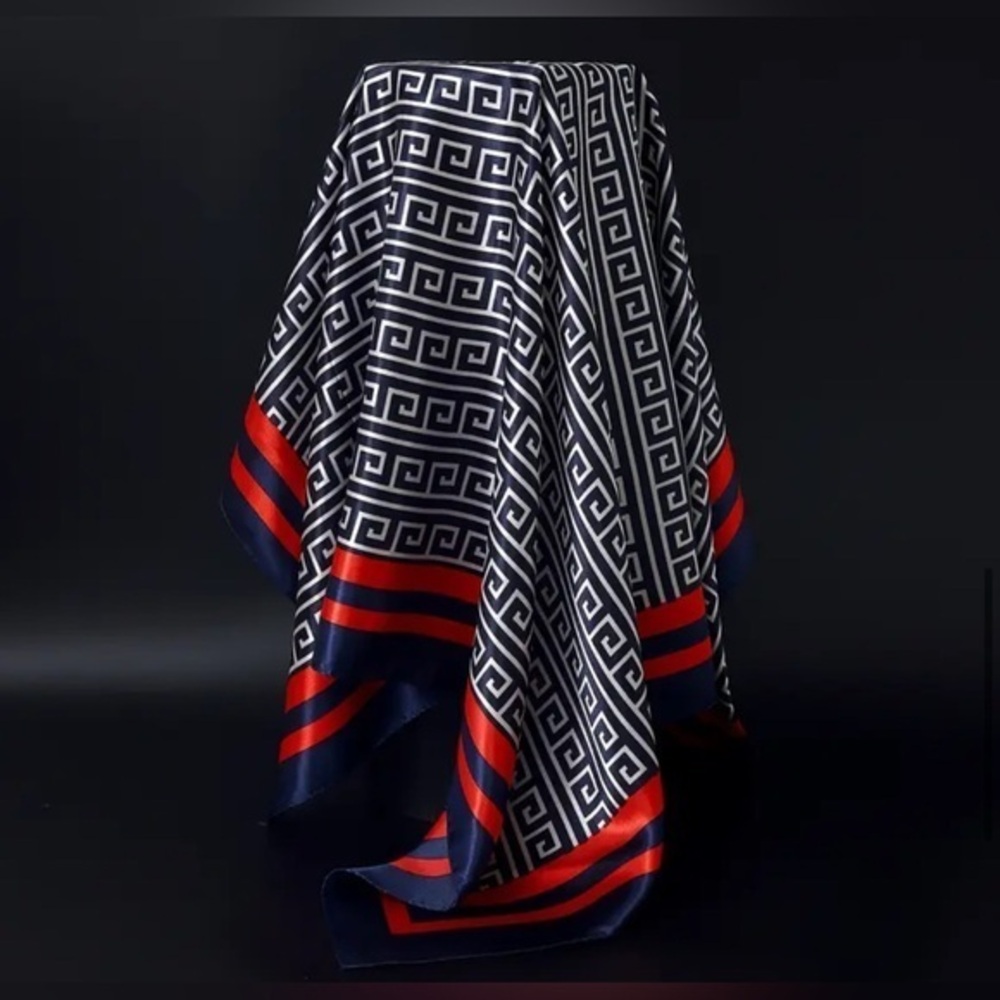 ✨NEW Geometric Patterned Scarf with Red and Blue Accents